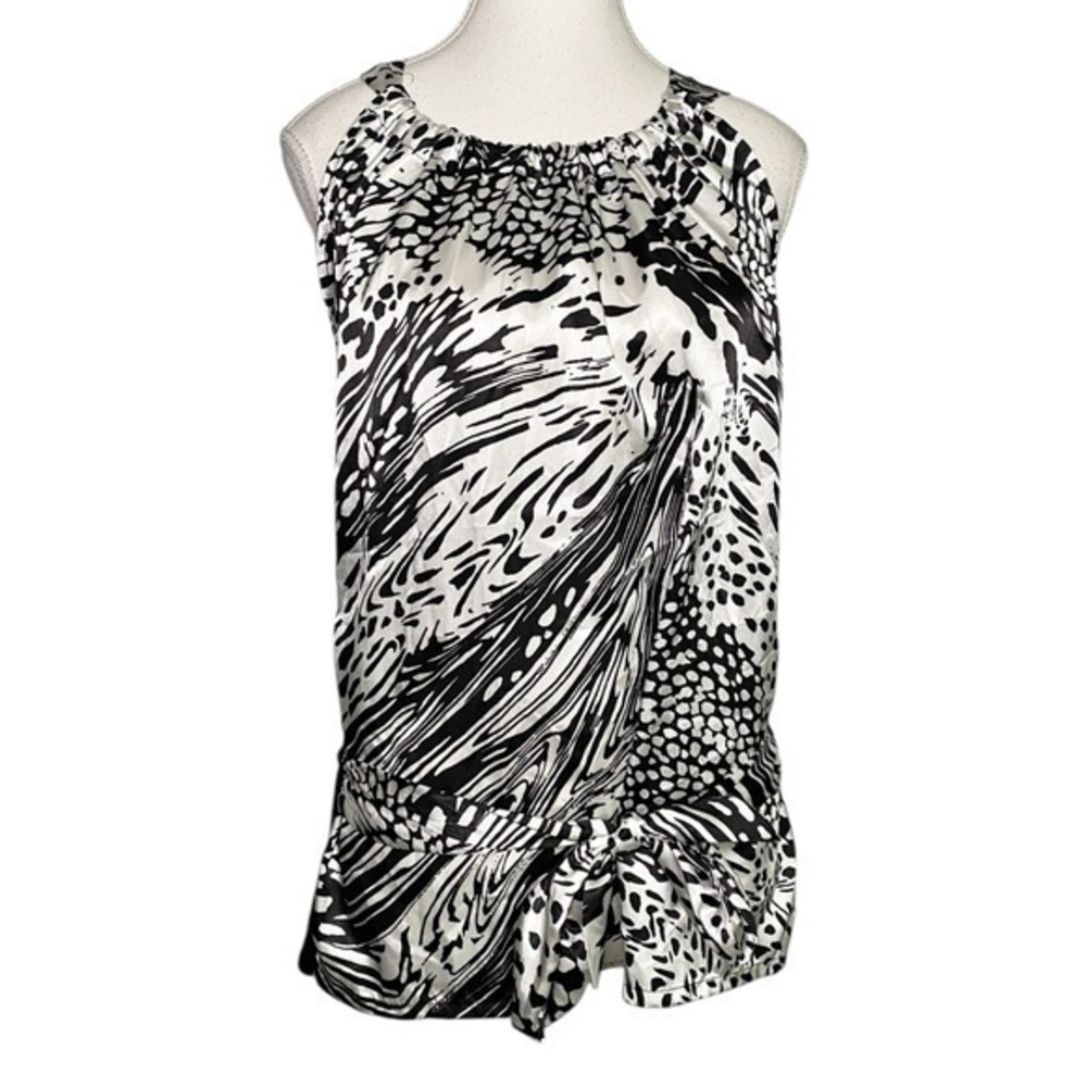 August Silk Womens Black White Sleeveless Halter Neck Animal Blouse Top